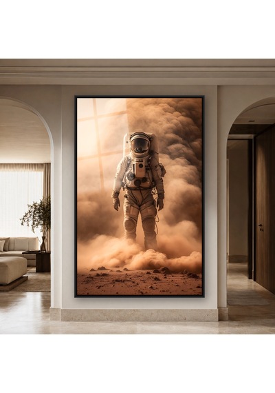 Toz Fırtınasında Astronot Siyah Çerçeveli Cam Tablo