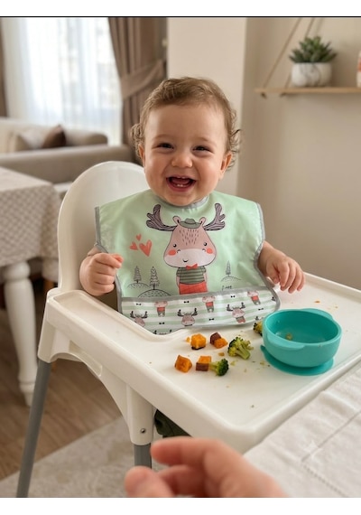 Geyik Figürlü Sıvı Geçirmez Cepli Mama Ve Aktivite Önlüğü Çok Renkli
