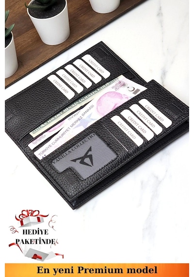 Vanilla Collection Telefon Bölmeli Unisex Siyah Cüzdan Mıknatıslı Ve El Bantlı Büyük Paraportföy El Çantası Siyah