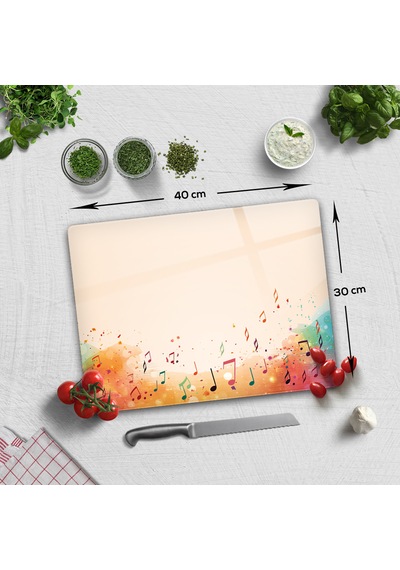 Cam Kesme Tahtası Renkli Notalar 30cm X 40cm