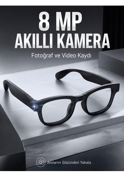 Siyah Bluetooth Akıllı Kamera Gözlüğü 8 Mp Kameralı Aı Çeviri Wi-fi Fotoğraf Video Müzik Arama Ve
