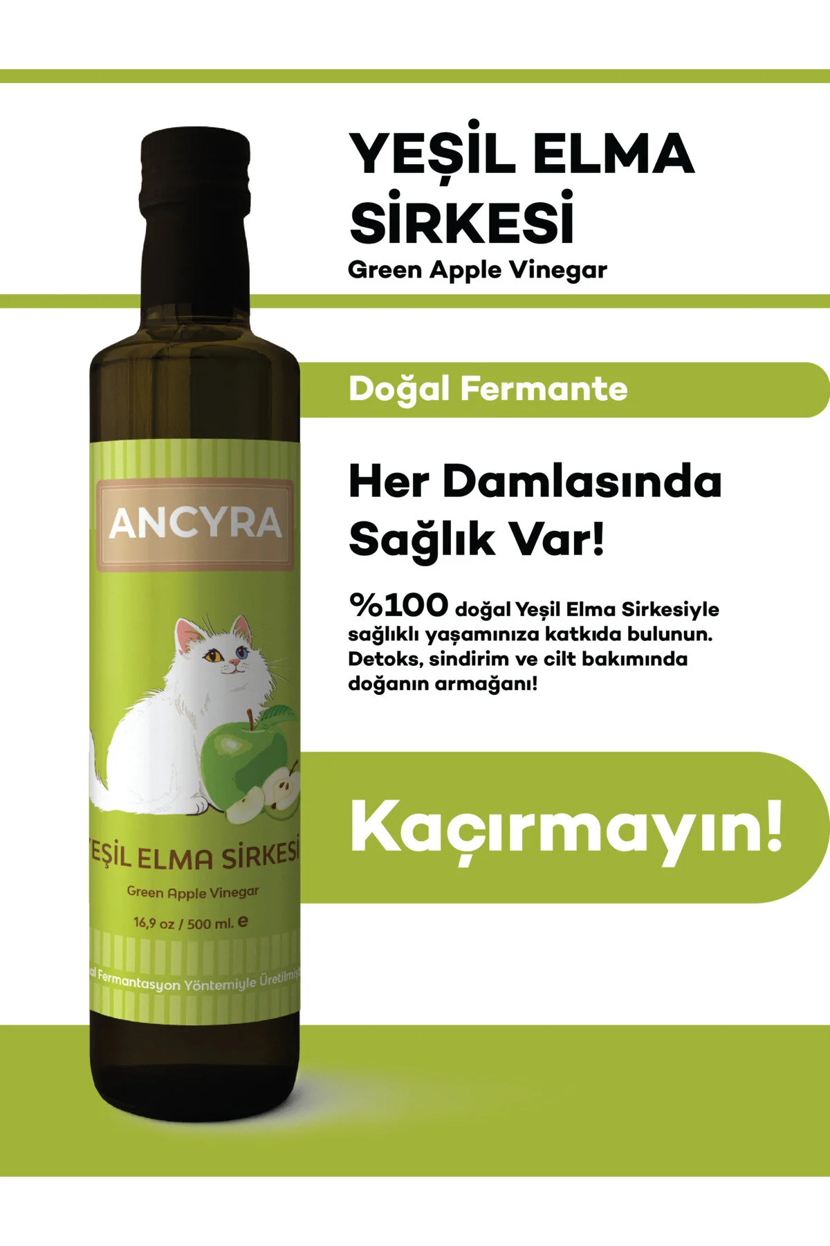 Yeşil Elma Sirkesi Doğal Fermante Yeşil Elma Sirkesi 500 Ml