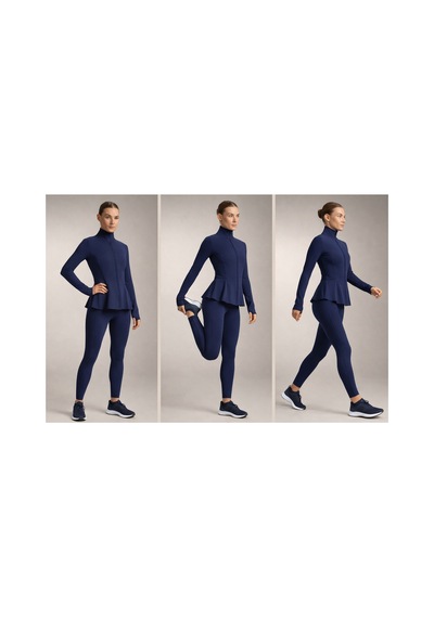 Gugus Kadın Light Warm Running Volanlı Fermuarlı Yüksek Yaka Spor Ceket Esnek Activewear Lacivert