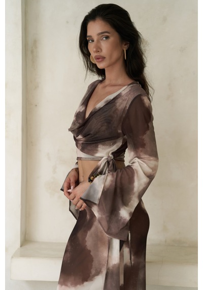 Mai Collection Mai Studios Co. Pnaisyonist Uzun Kol Kahve Crop Etek Takım Kahve