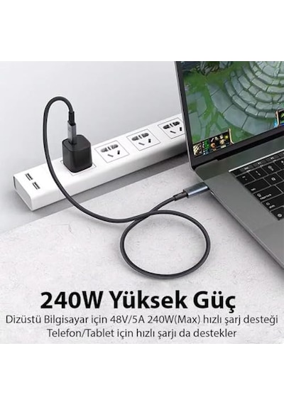 40gbps 240w 4.0 Thunderbolt Type-c To Type-c Şarj, Data Ve 8k 60hz Görüntü Aktarım Kablosu Tip C 2 Metre Cz855 Diğer