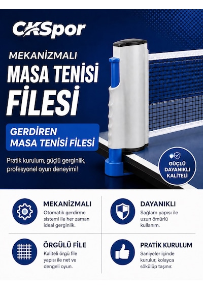 Ckspor Masa Tenisi Seti 2 Raket 4 Top Ve Portatif File Pinpon Oyun Seti