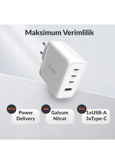 100w 4 Portlu Usb-c + Usb-a Gan Şarj Aleti & & Notebook Uyumlu Pd Type-c Hızlı Şarj Cihazı Beyaz