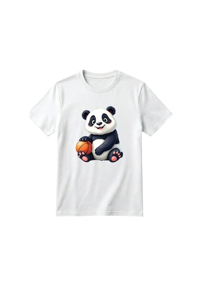 Erdem Kıds Unisex Kız Erkek Çocuk Baskılı Bisiklet Yaka Kısa Kollu Pamuklu Günlük T-shirt Playıng Basketball Panda Beyaz Playıng Basketball Panda Beyaz