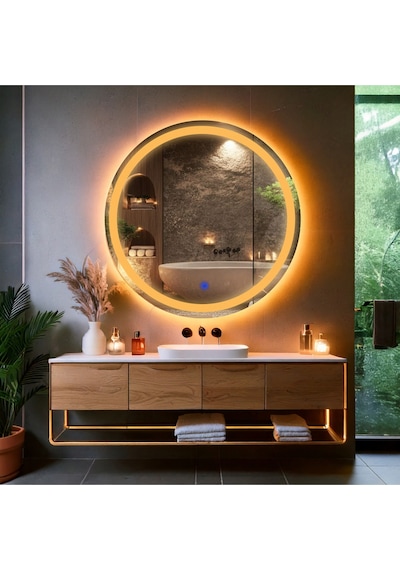 Aura Amber Led'li Kumlamalı Lavabo & Banyo Aynası Dokunmatik Sensörlü 90 X 90