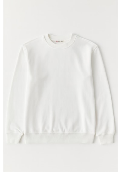 Mixray 2021 Kadın Basic 3 İplik Sweatshirt Beyaz