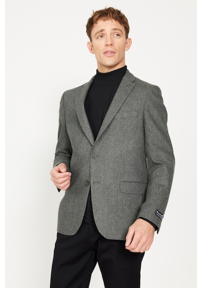 AC&Co / Altınyıldız Classics Erkek Haki Slim Fit Dar Kesim Mono Yaka Yünlü Ceket Haki