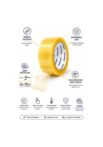 Ultra Premium Koli Bandı, 45 Mm X 100 Mt, Şeffaf Hotmelt 40 Micron 1