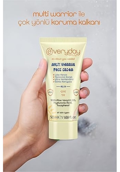 Everyday Beauty Multi Warrior Spf50 Leke Ve Yaşlanma Karşıtı Nemlendirici Uva - Uvb Güneş Koruma 4 Etkili Yüz Kremi 50ml, Tüm Ciltler İçin