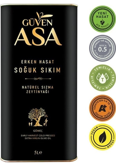 Güven Asa Erken Hasat Soğuk Sıkım Natürel Sızma Zeytinyağı 5 L