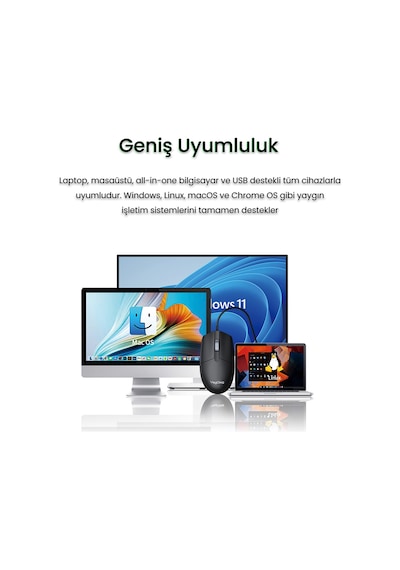 Veggieg G005 Optik 3 Tuşlu Sağ Ve Sol Elle Kullanıma Uygun Usb Kablolu Mouse Siyah Diğer