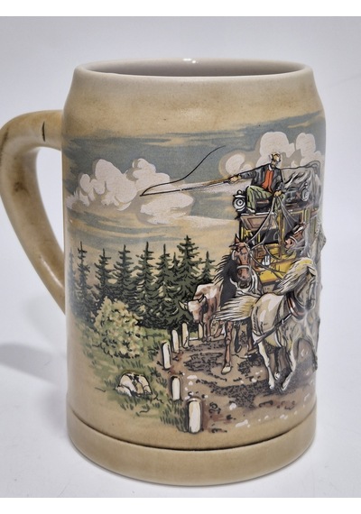 Vintage Tankart Kabartmalı At Arabası Doğa Figürlü Alman Seramik Bira Bardağı 14cm 001