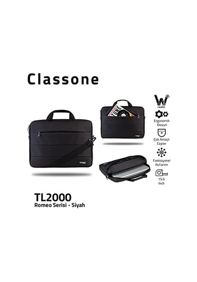 Romeo Serisi Tl2000 15.6 İnch Uyumlu Su Geçirmez Kumaş, Notebook, Laptop , El Çantası- Siyah