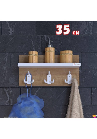 Modilayn Kedi Serisi 3 Lü Banyo Askısı Seti: 31,4x18 Cm, 9 Kancalı Raflı Düzenleyici. Beyaz