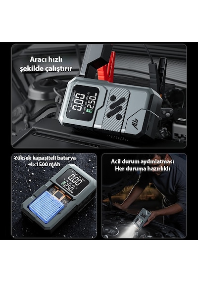 Ally St-9654 Taşınabilir Göstergeli Araç Lastik Şişirme Ve Starter Akü Takviye Seti