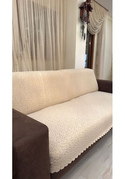 Çita Koltuk Örtüsü Lüks Keçeli Alt Kumaş Kaymaz Koltuk Örtüsü 175x220 Oturma Yeri Ve Sırtını Kapatır Kum Beji