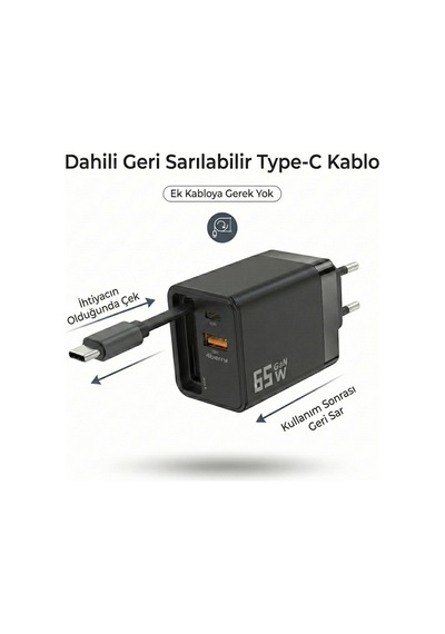 65w Super Fast Charger Type-c Hızlı Şarj Adaptörü Laptop, Tablet & Telefon Uyumlu SİYAH
