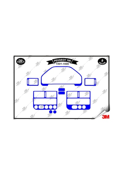 Peugeot 106 1991-1996 Torpido Konsol Trim Göğüs Maun Kaplama Set 9 Parça Mavi