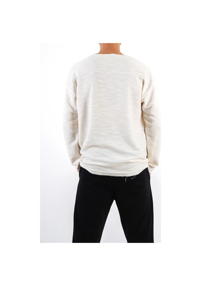Erkek İnce Uzun Kollu Oversize Sweat Ekru