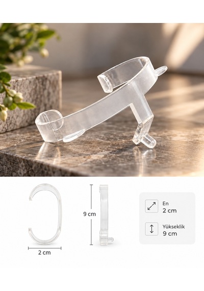Saat Standı Yan Duran Kırılmaz Çengel Şeffaf 2x9 Cm 50 Adet