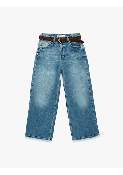 Koton Kemerli Pamuklu Normal Bel Cepli Geniş Paça Denim Pantolon - Wide Leg Jean Orta İndigo 6sal40297md Koton Kemerli Pamuklu Normal Bel Cepli Geniş Paça Denim Pantolon - Wide Leg Jean Orta İndigo 6sal40297md
