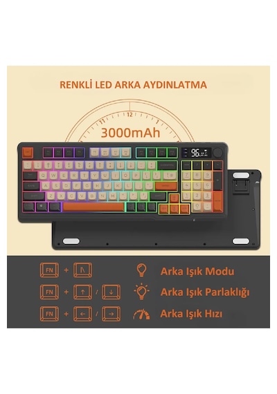 Kablosuz Rgb Gaming Oyuncu Klavye Tft Led Ekranlı