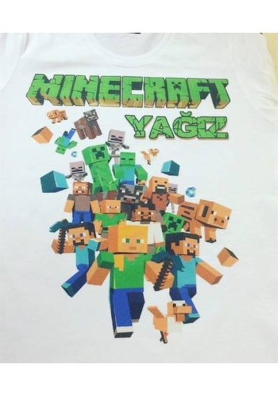 Minecraft Isminize Kişiye Isme Çocuğun Adına Özel Tişört Beyaz