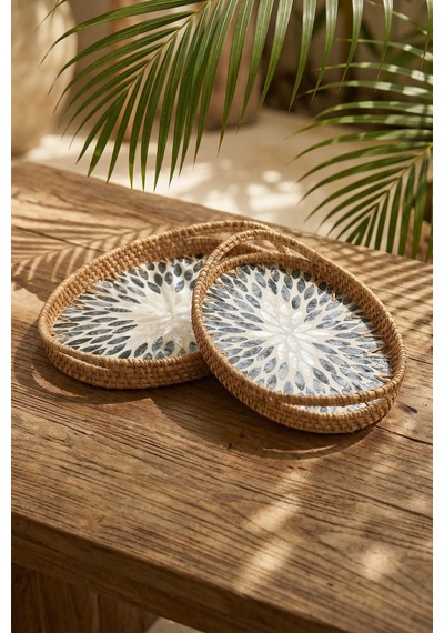 Palma Oval Bambu Sunum Tepsi Seti Renkli