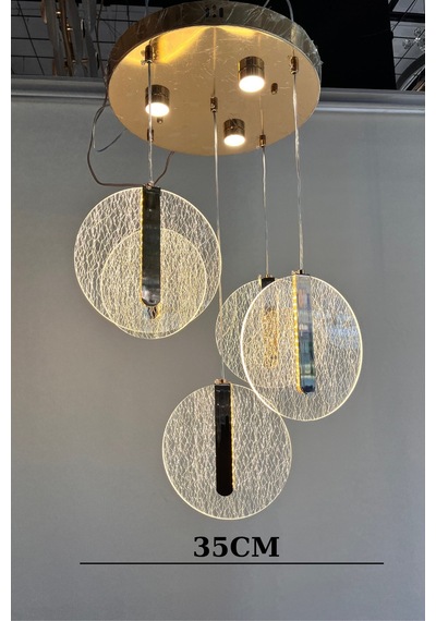 Modern Gold Detaylı Dokulu Akrilik 5'lü Led Sarkıt Avize Gold 1