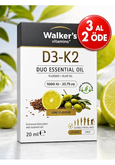 Walker' Vitamins D3 K2 20 Ml Zeytinyağı , Keten Tohumu Yağı Sprey Damla - Walkers D3 K2 20 Ml Zeytinyağı , Keten Tohumu Yağı Sprey Damla