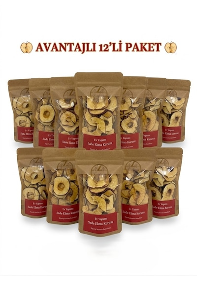 Şeker İlavesiz Elma Dilimleri 12 Adet - 50g Atıştırmalık Boy 600 G