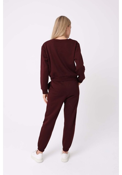 Defys Kadın Bisiklet Yaka Basic Şardonlu Eşofman Takımı Bordo - 932380624 Bordo