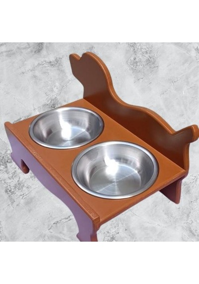 Hobi Erc Model 90374 Köpek Mama Ve Su Kabı Seti Mdf Ceviz Renk Paslanmaz Tabak