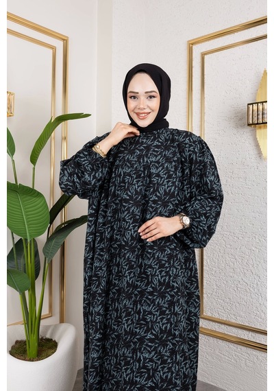 Nevayla Moda Robalı Desenli Viskon Elbise - Yeşil / E0126 Yeşil