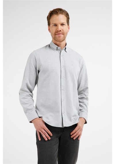 İmza Gri - Beyaz Düğmeli Yaka Uzun Kol Cepsiz Slim Fit Pamuklu Gömlek 1004255233 Gri - Beyaz