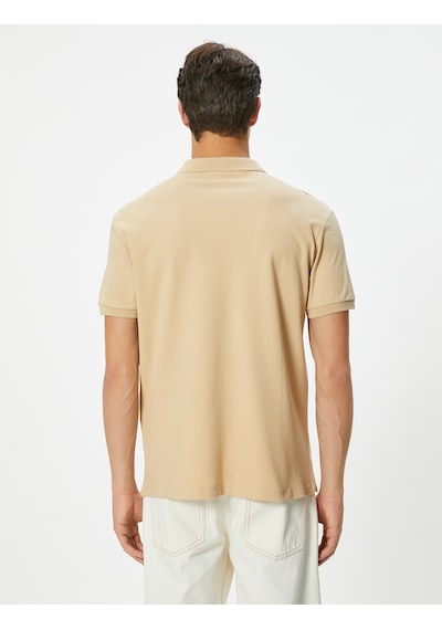 Koton Polo Yaka Tişört Slim Fit Düğmeli Kısa Kollu Bej 4sam10098mk Ekru