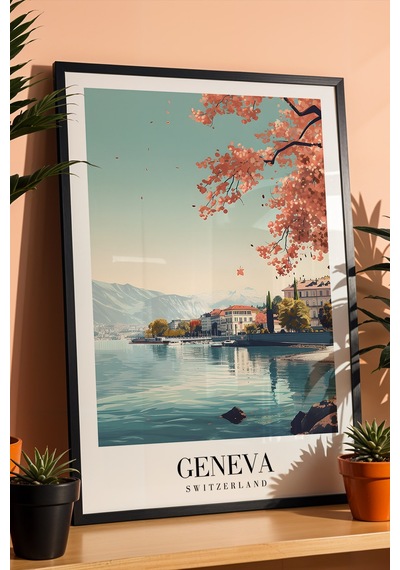 Geneva Switzerland Vintage Seyahat Posteri Çerçeveli Tablo - Premium Leman Gölü Elit Duvar Dekoru Siyah Geneva Switzerland Vintage Seyahat Posteri Çerçeveli Tablo - Premium Leman Gölü Elit Duvar Dekoru Siyah