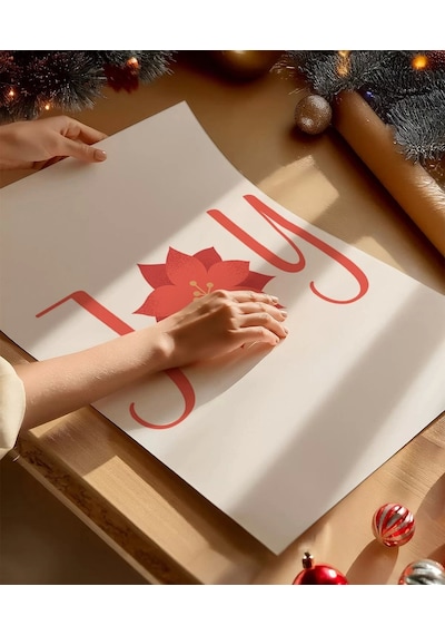 Çerçevesiz Poster Noel Çiçeği Temalı Joy