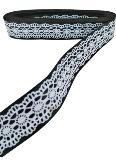 Tafta Dantel Görünümlü Kurdele Siyah 25 Mm 5 Metre
