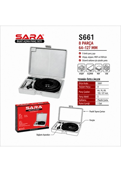 Sara S661 Buat Açma Panç Seti 8 Parça, 64-127 Mm