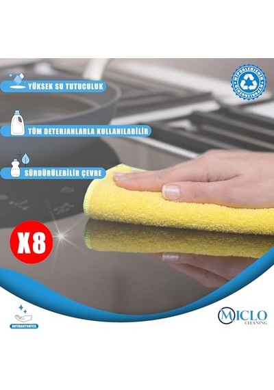 Mikrofiber Temizlik Bezi Klasik Serii 250 Gsm Banyo, Mutfak Bezi Bulaşık Kurulama Bezi 4 Renk X8 Adet Genel