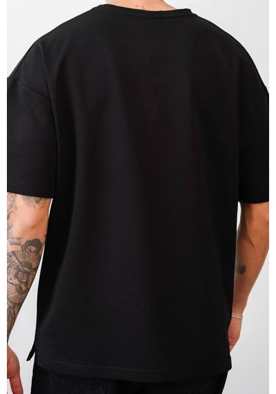 Balenbi Unisex Bisiklet Yaka 2 Iplik Basic Oversize Penye Tişört 1009 Black Siyah