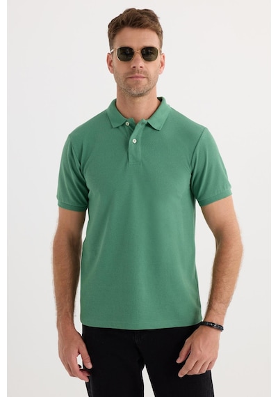 Tudors Erkek Slim Fit Dar Kesim Pamuklu Yumuşak Dokulu Serin Tutan Kumaş Düz Pike Yeşil Polo Yaka Tişört-33703 Yeşil