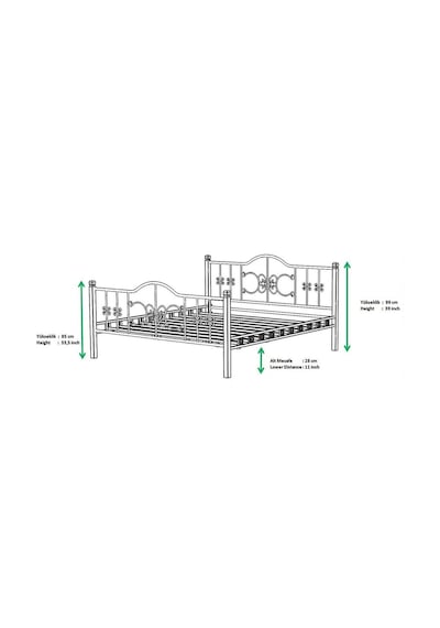 Argimo Yakamoz Çift Kişilik Ferforje Metal Karyola Siyah 150 x 200