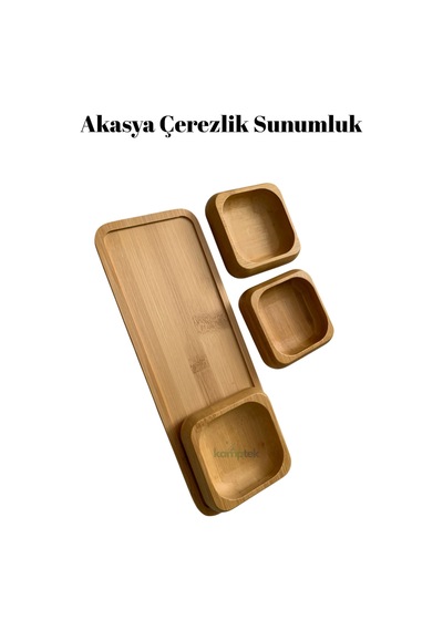 Kamptek Akasya Çerezlik Sunumluk Set 4'lü Set Bambu Kare