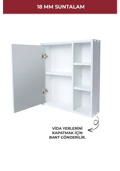 Aynalı, Açık Raflı, Bas-aç Kapaklı Banyo Dolabı 5980 Beyaz